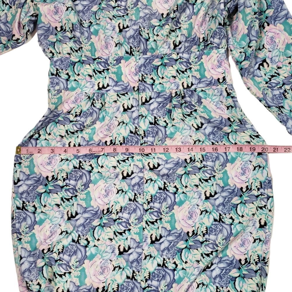 Vintage Alexis Petite Blue Floral Print Midi Dress Womens Size 11-12 Work Church - Picture 16 of 16